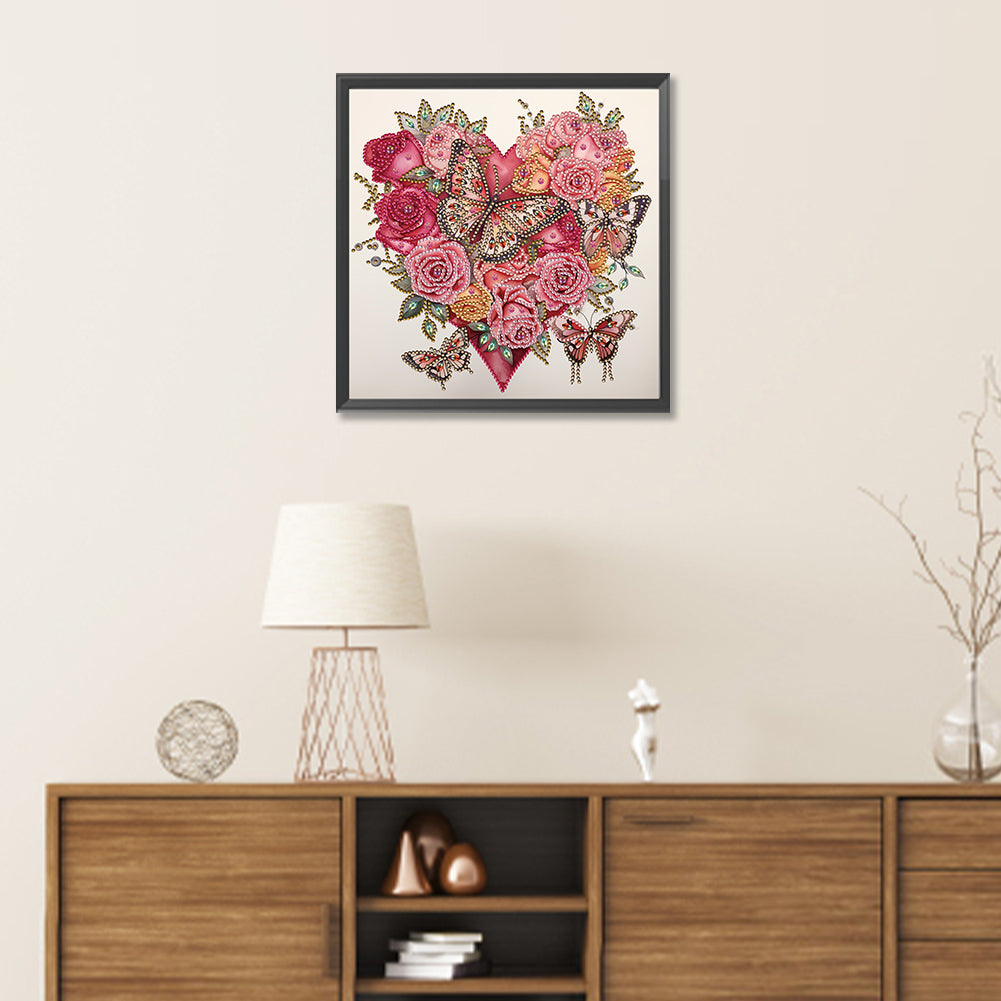 Love Butterfly Rose - Special Shaped Drill Diamond Painting 30*30CM