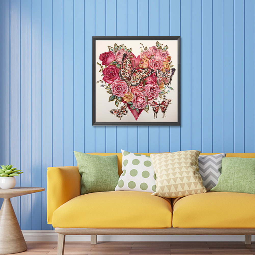 Love Butterfly Rose - Special Shaped Drill Diamond Painting 30*30CM