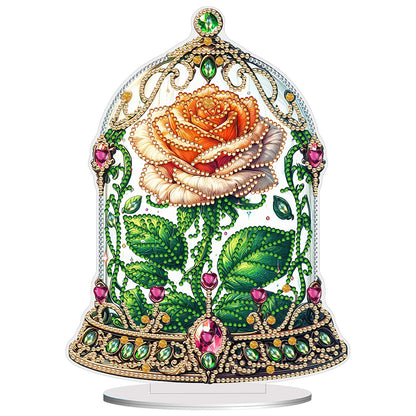 Special Shape Single-Side Rose Crystal Box Desktop Diamond Painting Art (Yellow)