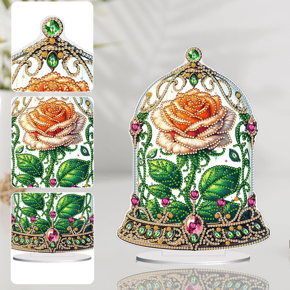 Special Shape Single-Side Rose Crystal Box Desktop Diamond Painting Art (Yellow)