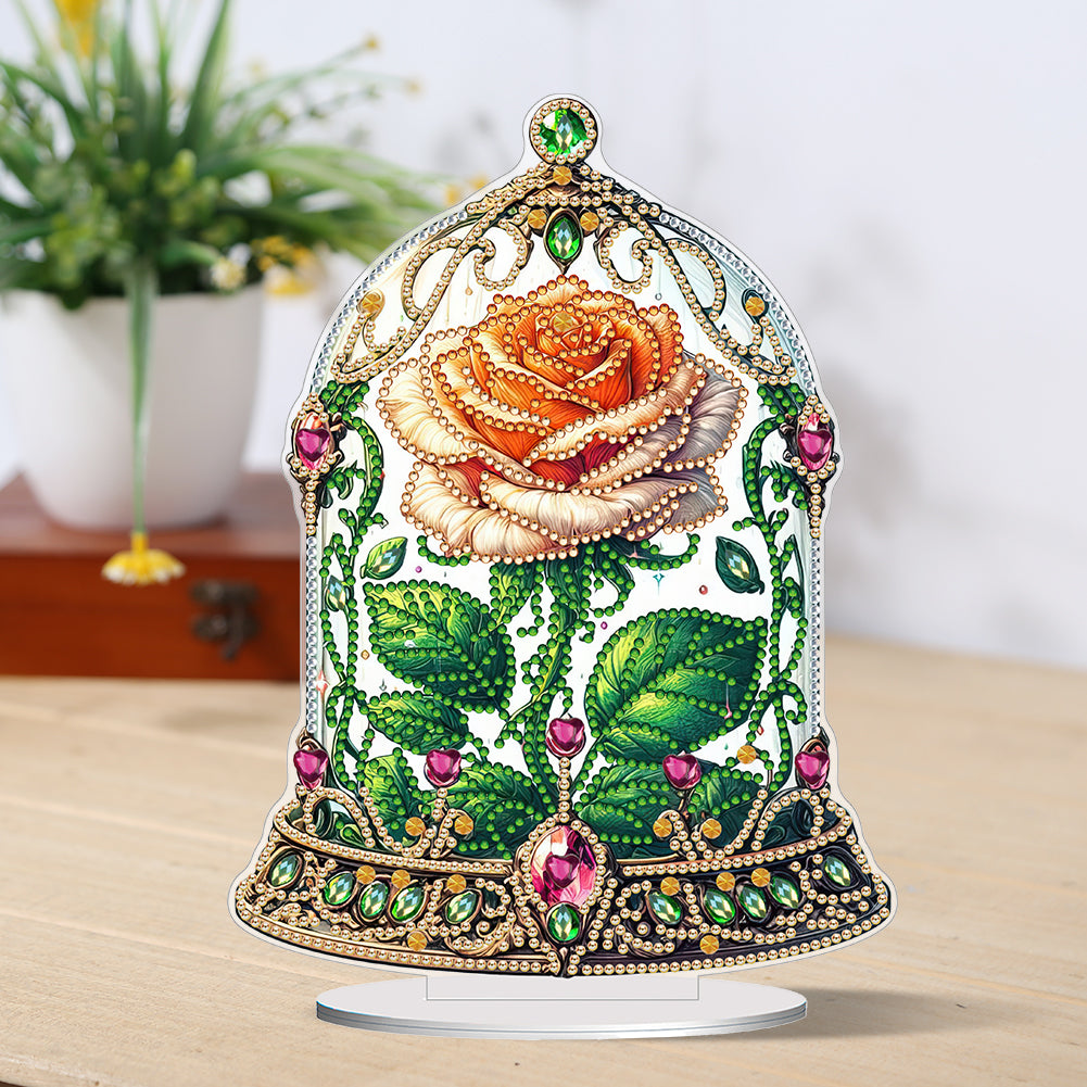 Special Shape Single-Side Rose Crystal Box Desktop Diamond Painting Art (Yellow)