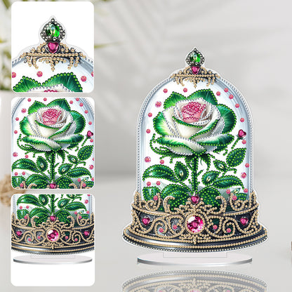 Special Shape Rose Crystal Box Desktop 5D Diamond Painting Art (Green White)