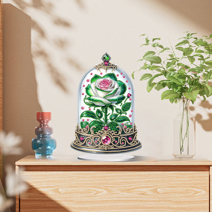 Special Shape Rose Crystal Box Desktop 5D Diamond Painting Art (Green White)