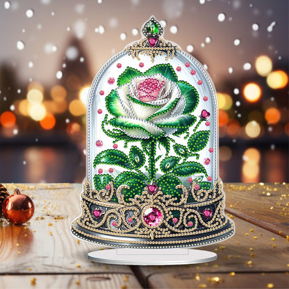 Special Shape Rose Crystal Box Desktop 5D Diamond Painting Art (Green White)