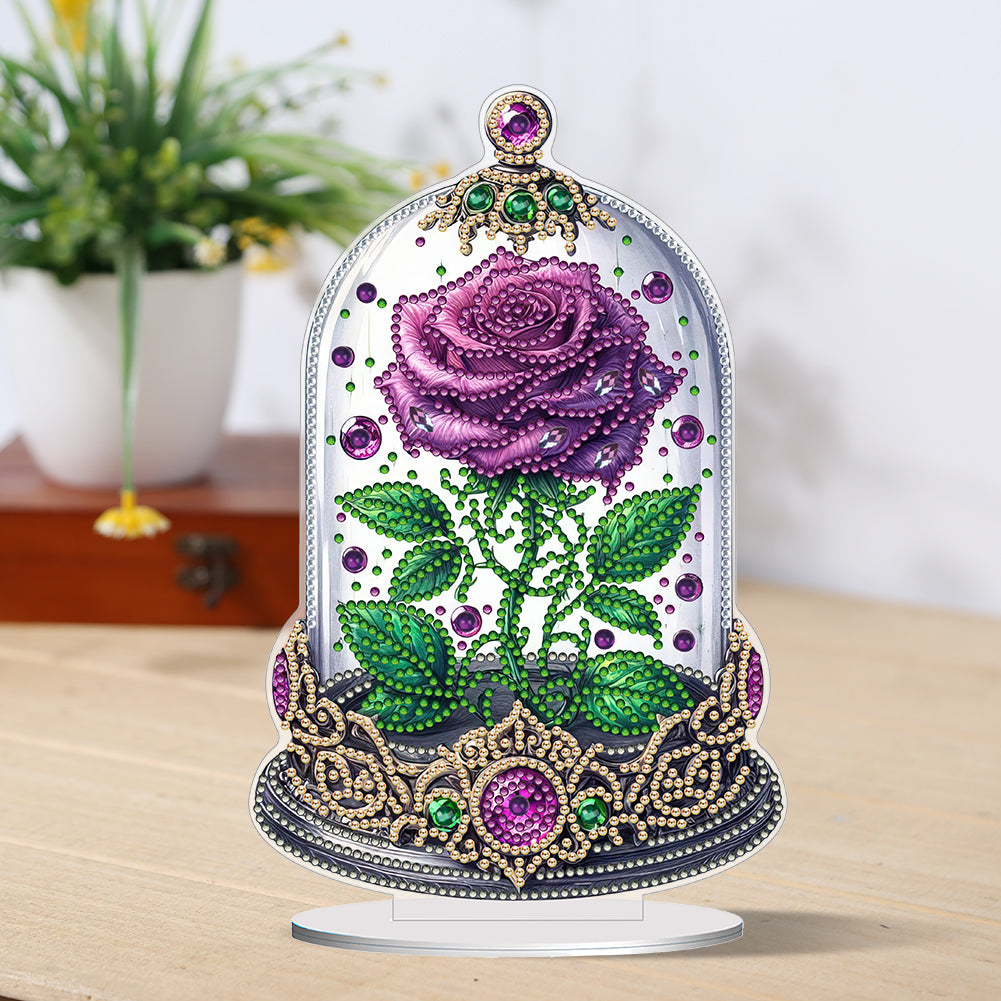 Special Shape Single-Side Rose Crystal Box Desktop Diamond Painting Art (Purple)