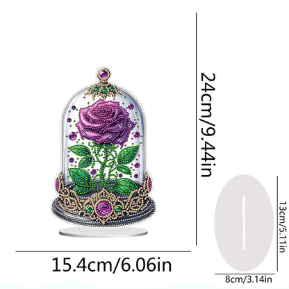 Special Shape Single-Side Rose Crystal Box Desktop Diamond Painting Art (Purple)