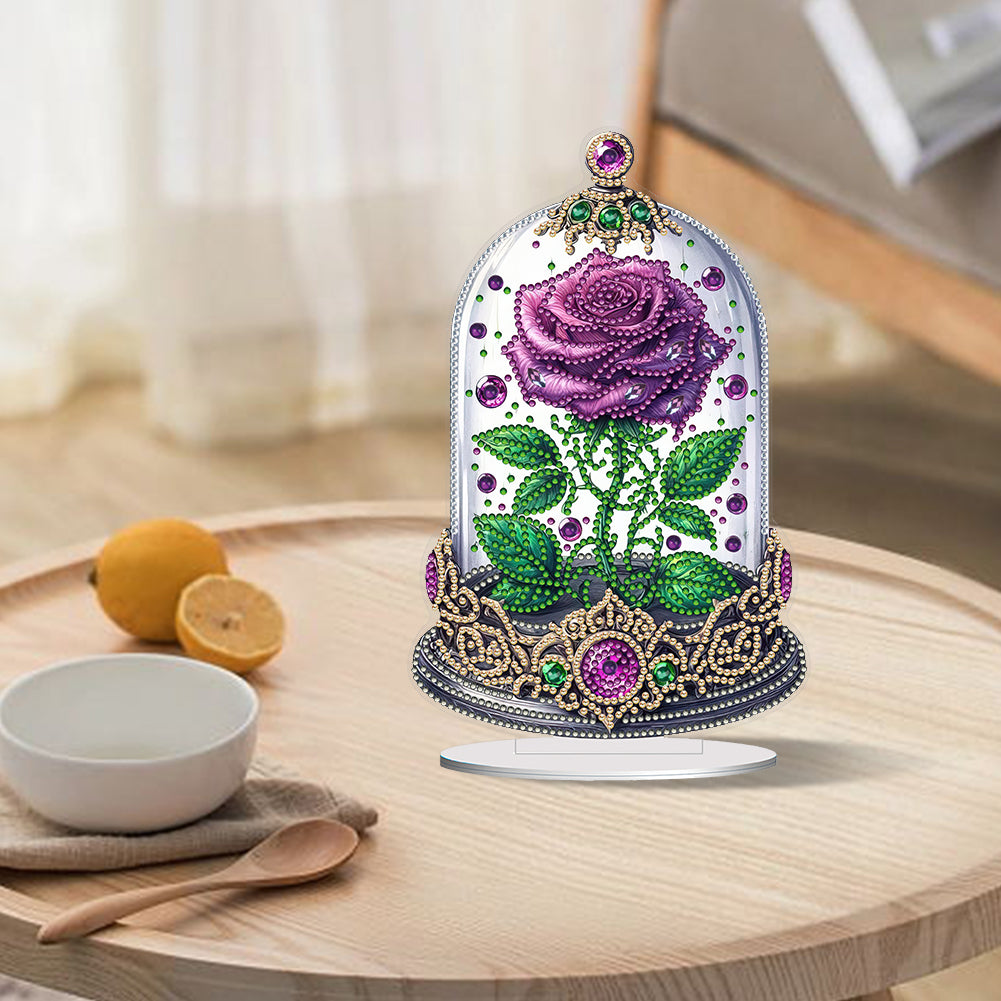 Special Shape Single-Side Rose Crystal Box Desktop Diamond Painting Art (Purple)