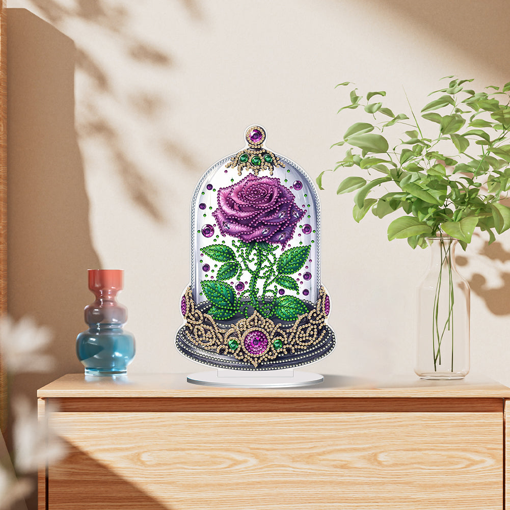 Special Shape Single-Side Rose Crystal Box Desktop Diamond Painting Art (Purple)