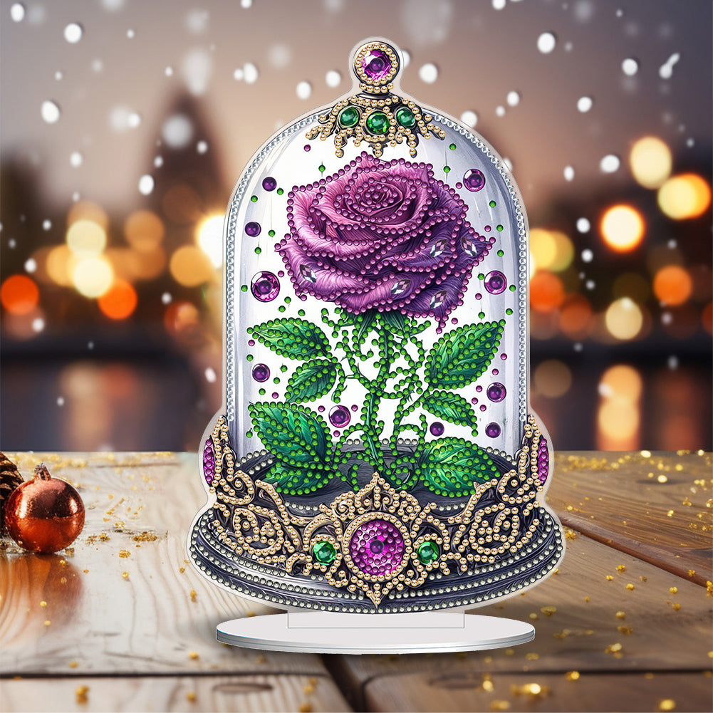 Special Shape Single-Side Rose Crystal Box Desktop Diamond Painting Art (Purple)