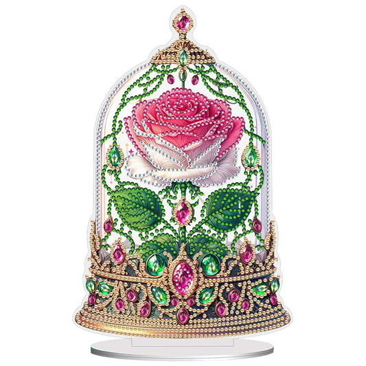 Special Shape Rose Crystal Box Desktop 5D Diamond Painting Art (Pink White)