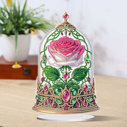 Special Shape Rose Crystal Box Desktop 5D Diamond Painting Art (Pink White)