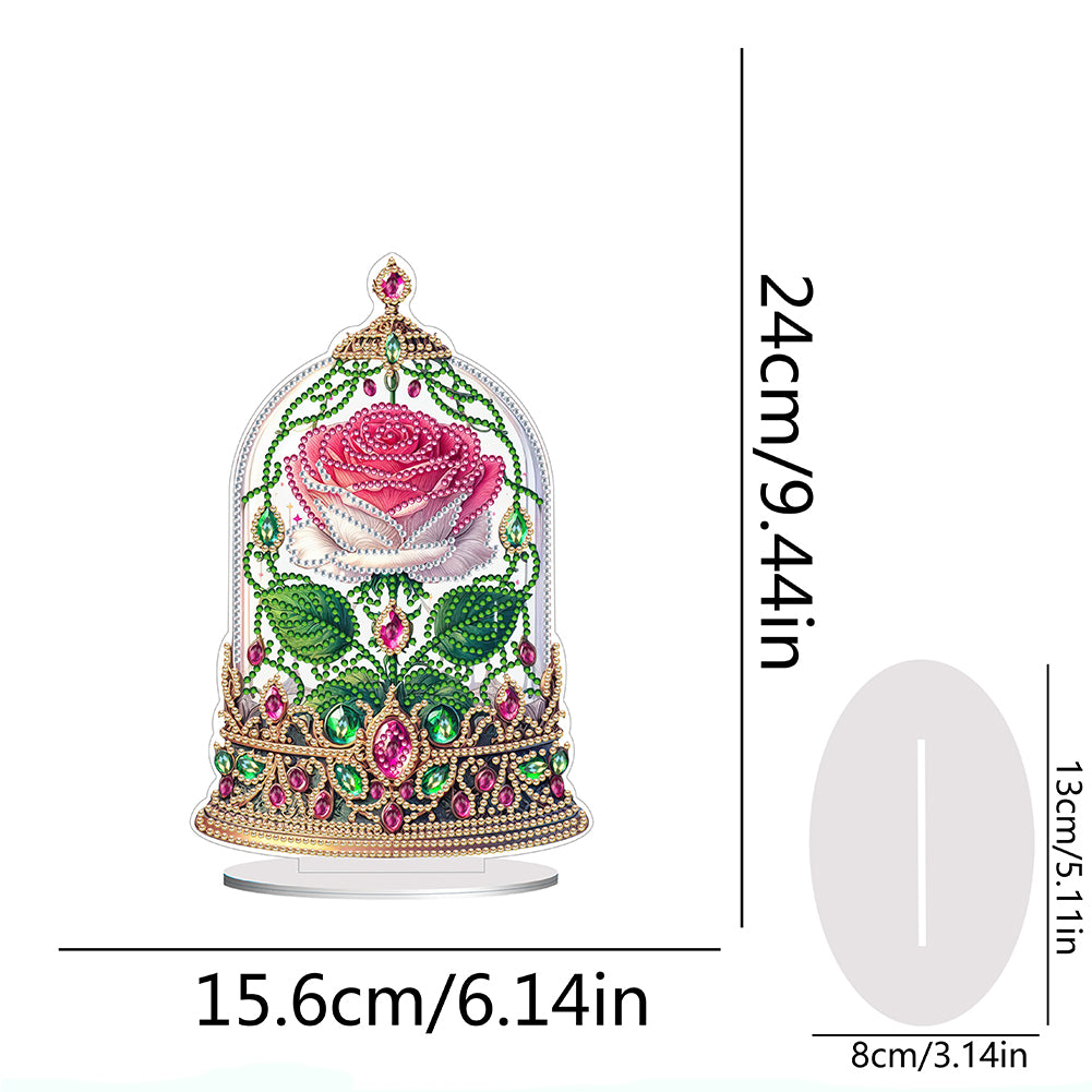 Special Shape Rose Crystal Box Desktop 5D Diamond Painting Art (Pink White)