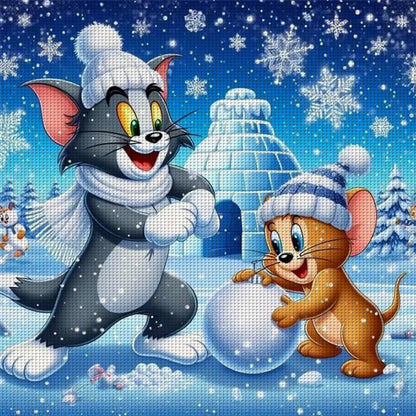 Cat And Mouse - 11CT Stamped Cross Stitch 45*45CM