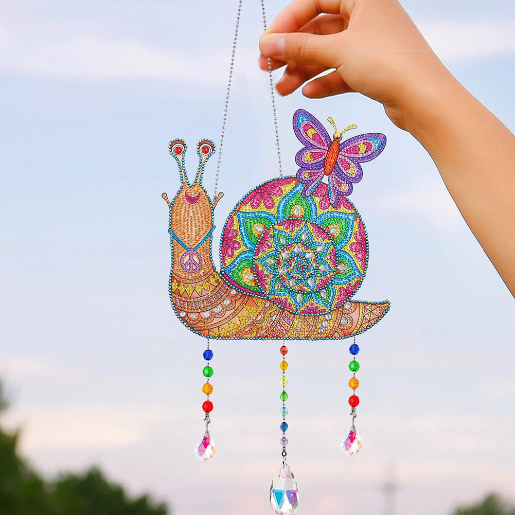 Animal Wind Chimes Snail Butterfly Diamond Crystal Painting Ornament Wall Decor