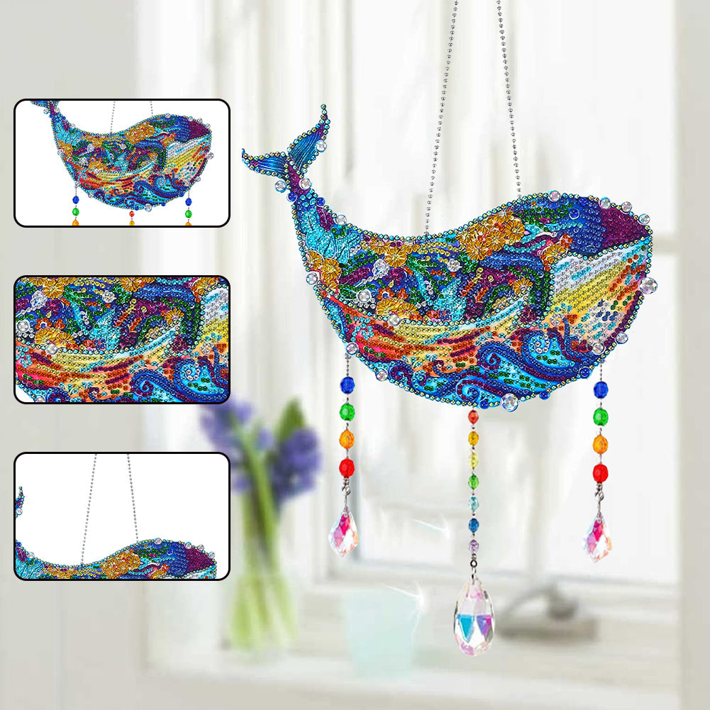 Animal Wind Chimes Beautiful Whale Diamond Crystal Painting Ornament Wall Decor