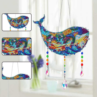 Animal Wind Chimes Beautiful Whale Diamond Crystal Painting Ornament Wall Decor