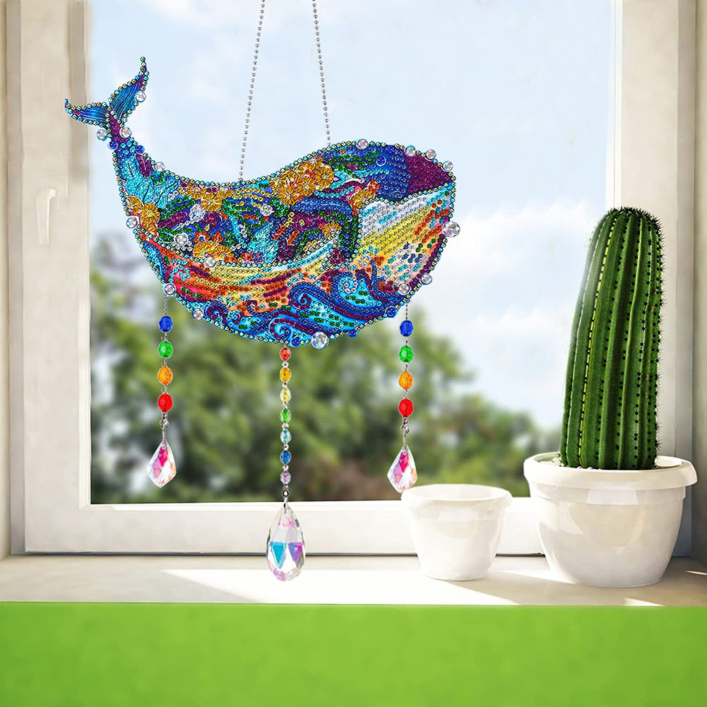 Animal Wind Chimes Beautiful Whale Diamond Crystal Painting Ornament Wall Decor