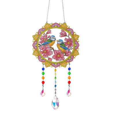 Animal Wind Chimes Flower Pair Of Birds Diamond Crystal Painting Wall Ornament