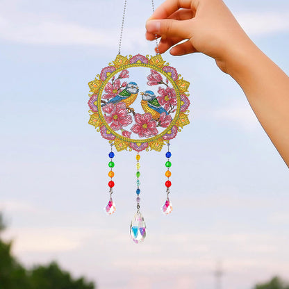 Animal Wind Chimes Flower Pair Of Birds Diamond Crystal Painting Wall Ornament