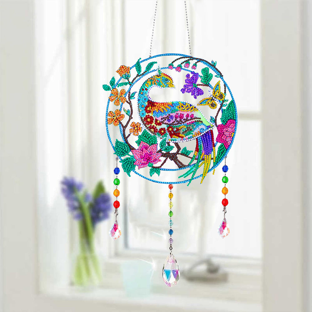 Animal Wind Chimes Beautiful Bird On Branch Diamond Crystal Painting Ornament