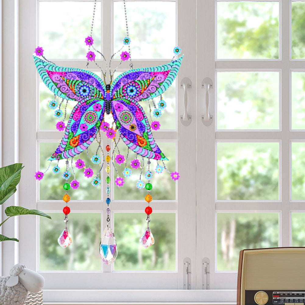 Animal Wind Chimes Butterfly Flower Diamond Crystal Painting Ornament Wall Decor