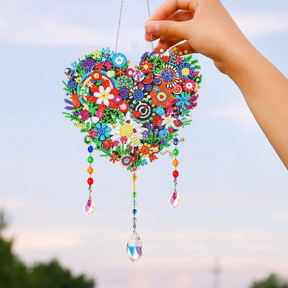 Flower Wind Chimes Heart Diamond Crystal Painting Ornaments for Home Wall Decor