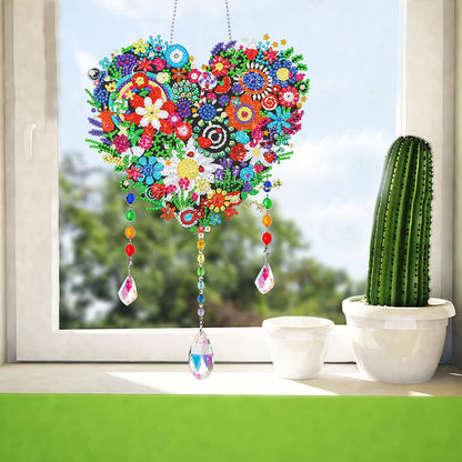 Flower Wind Chimes Heart Diamond Crystal Painting Ornaments for Home Wall Decor