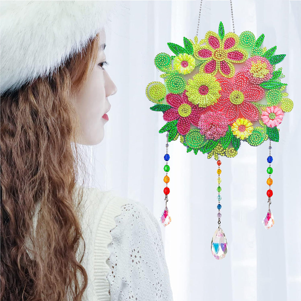 Flower Wind Chimes Ball of Flowers Diamond Crystal Painting Ornament Wall Decor