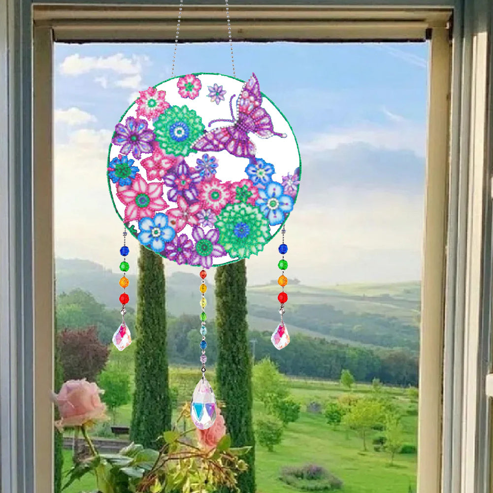 Flower Wind Chimes Flower Butterfly Diamond Crystal Painting Ornament Wall Decor