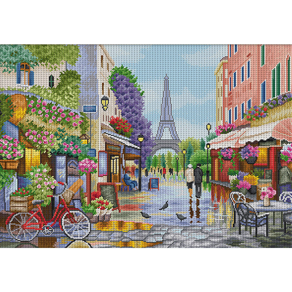 Paris Flower Street - 11CT Stamped Cross Stitch 80*62CM(Spring)