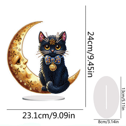 Special Shaped Cat on Moon Desktop Diamond Painting for Adult Home Decor (Black)