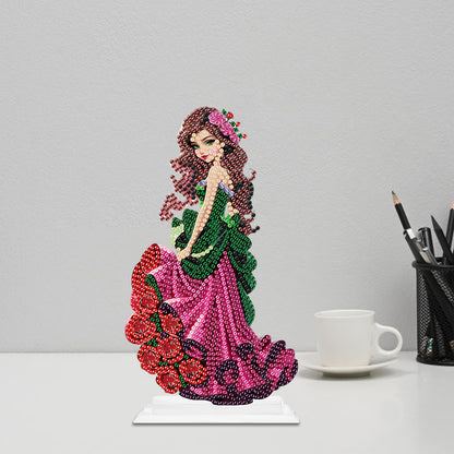 Special Shaped Desktop Diamond Painting Art Office Decor (Woman With Flowers 3)