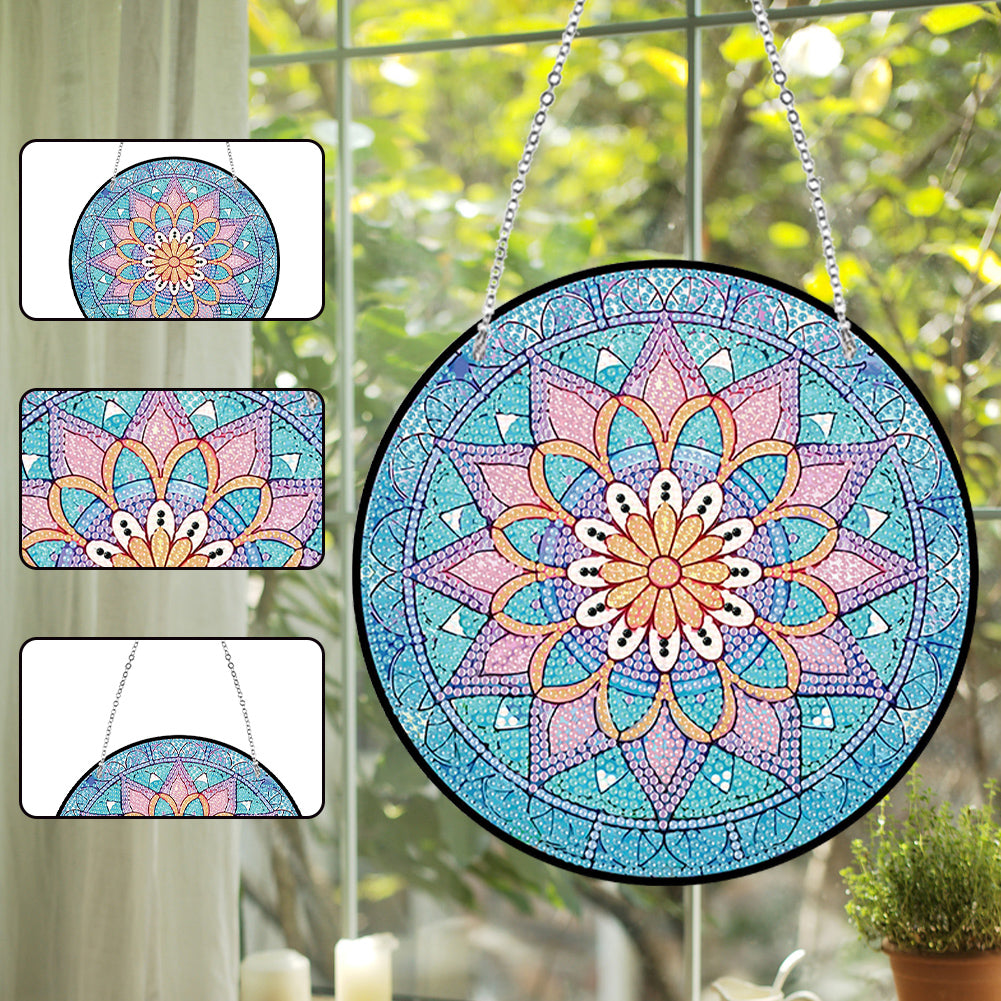 Acrylic Single-Sided Diamond Art Hanging Pendant Office Decor (Mandala Flower 1)