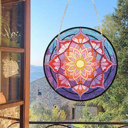 Acrylic Single-Sided Diamond Art Hanging Pendant Office Decor (Mandala Flower 3)