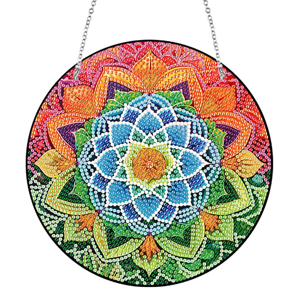 Acrylic Single-Sided Diamond Art Hanging Pendant Office Decor (Mandala Flower 4)