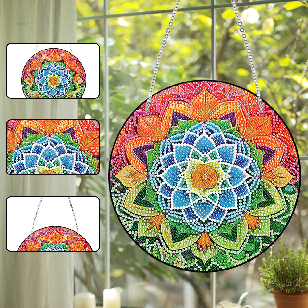 Acrylic Single-Sided Diamond Art Hanging Pendant Office Decor (Mandala Flower 4)