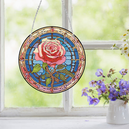 Acrylic Single-Sided Diamond Painting Hanging Pendant Office Decor (Roses)