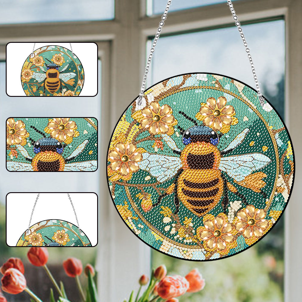 Acrylic Single-Sided Diamond Painting Hanging Pendant Home Decor (Flower Bees )