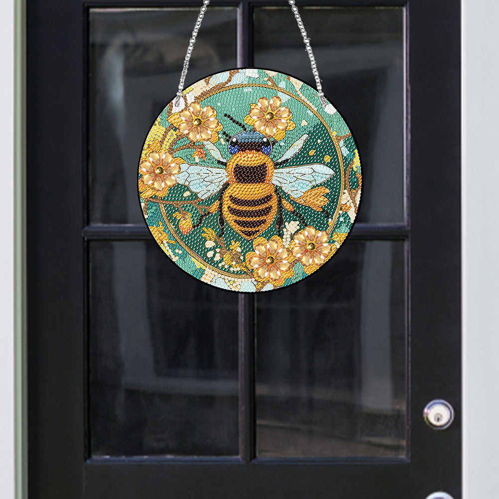 Acrylic Single-Sided Diamond Painting Hanging Pendant Home Decor (Flower Bees )