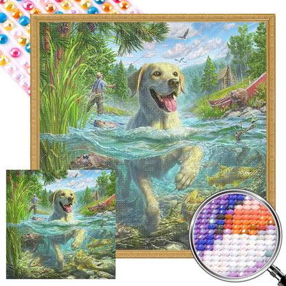 Labrador Dog Swimming - Full AB Round Drill Diamond Painting 40*40CM