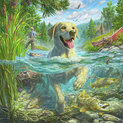 Labrador Dog Swimming - Full AB Round Drill Diamond Painting 40*40CM