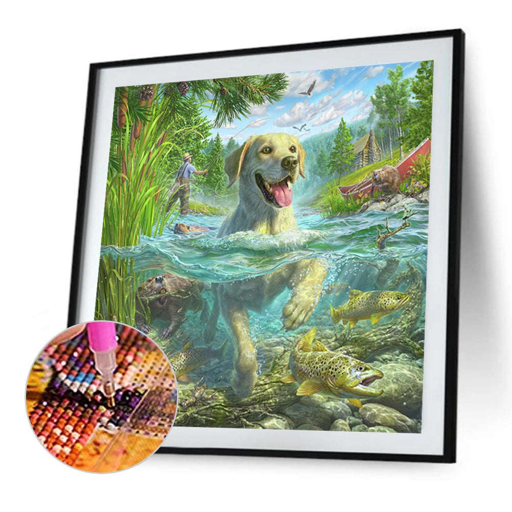 Labrador Dog Swimming - Full AB Round Drill Diamond Painting 40*40CM