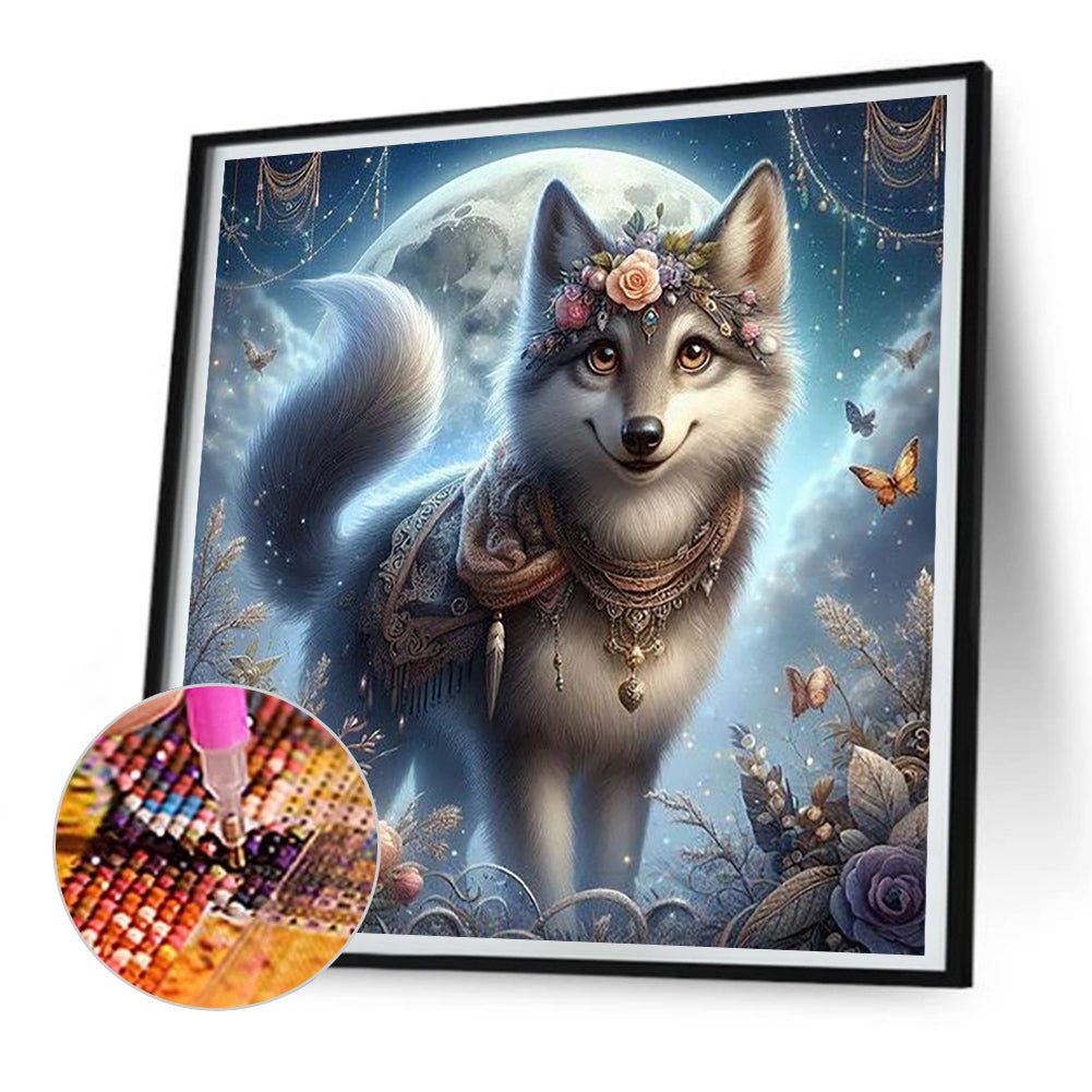 Moonlight Flower Wolf - Full Round Drill Diamond Painting 30*30CM