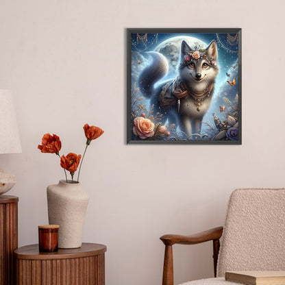 Moonlight Flower Wolf - Full Round Drill Diamond Painting 30*30CM