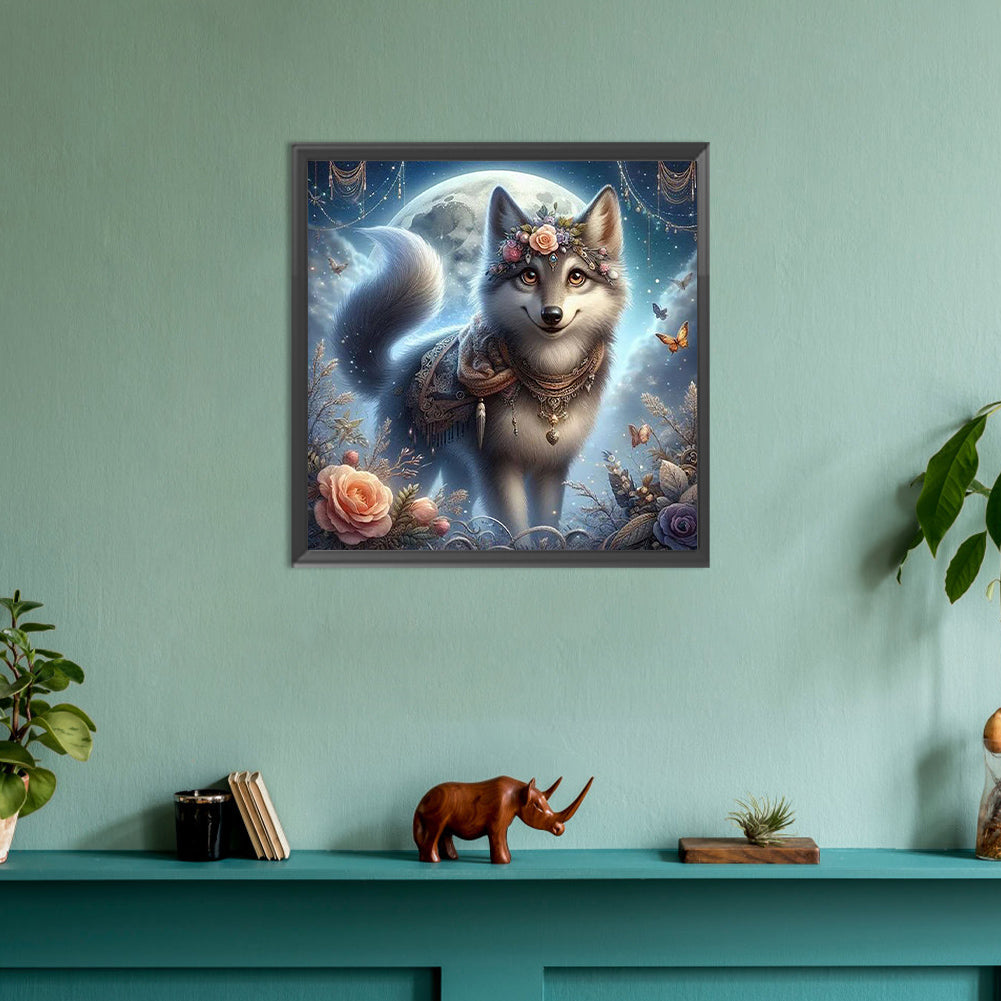 Moonlight Flower Wolf - Full Round Drill Diamond Painting 30*30CM