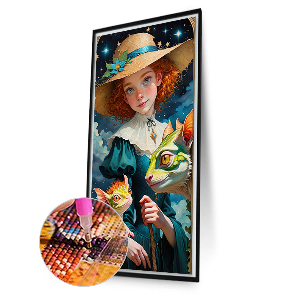 Red Hair Girl - Full AB Round Drill Diamond Painting 40*75CM