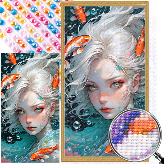 White-Haired Girl And Goldfish Underwater - Full AB Round Drill Diamond Painting 40*75CM