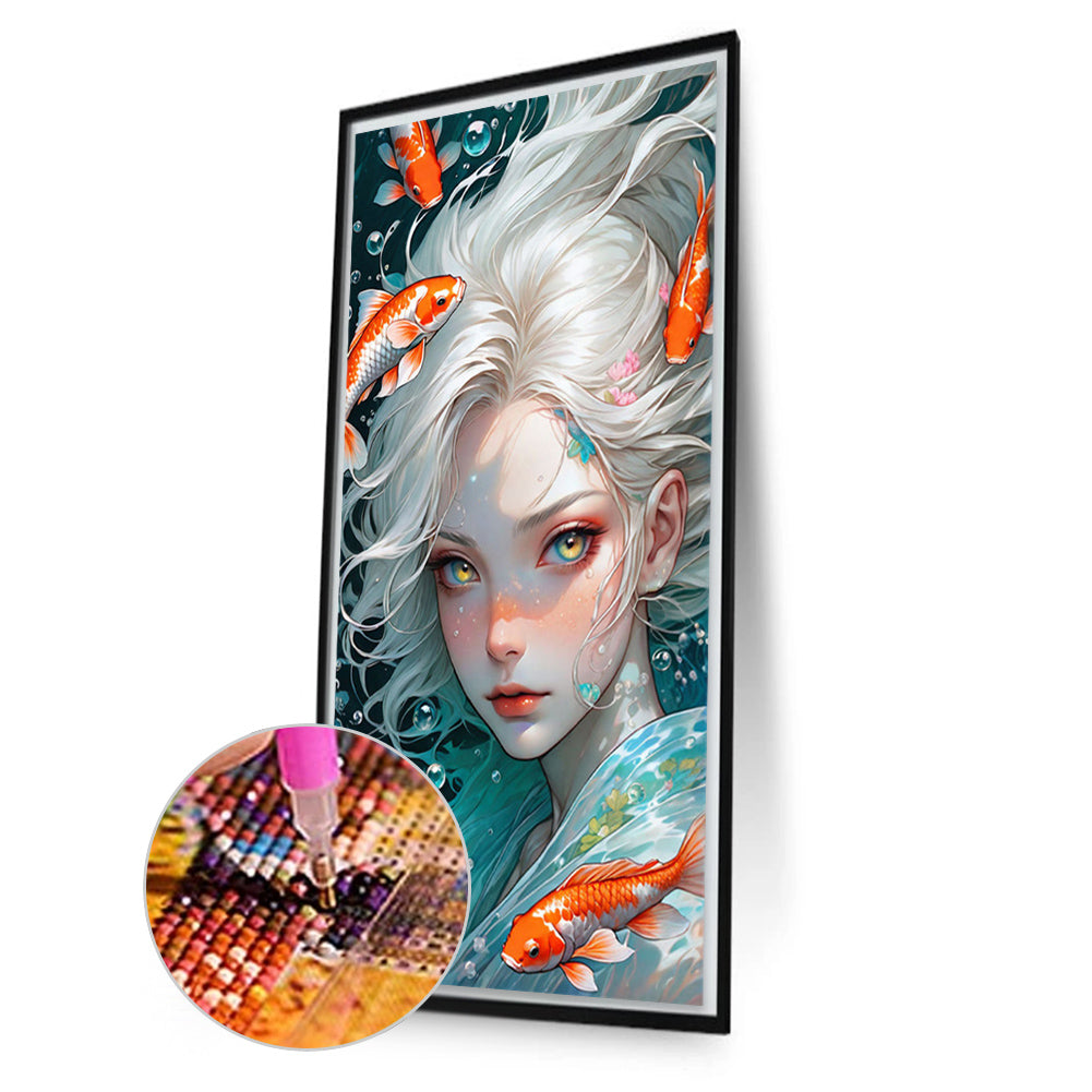 White-Haired Girl And Goldfish Underwater - Full AB Round Drill Diamond Painting 40*75CM