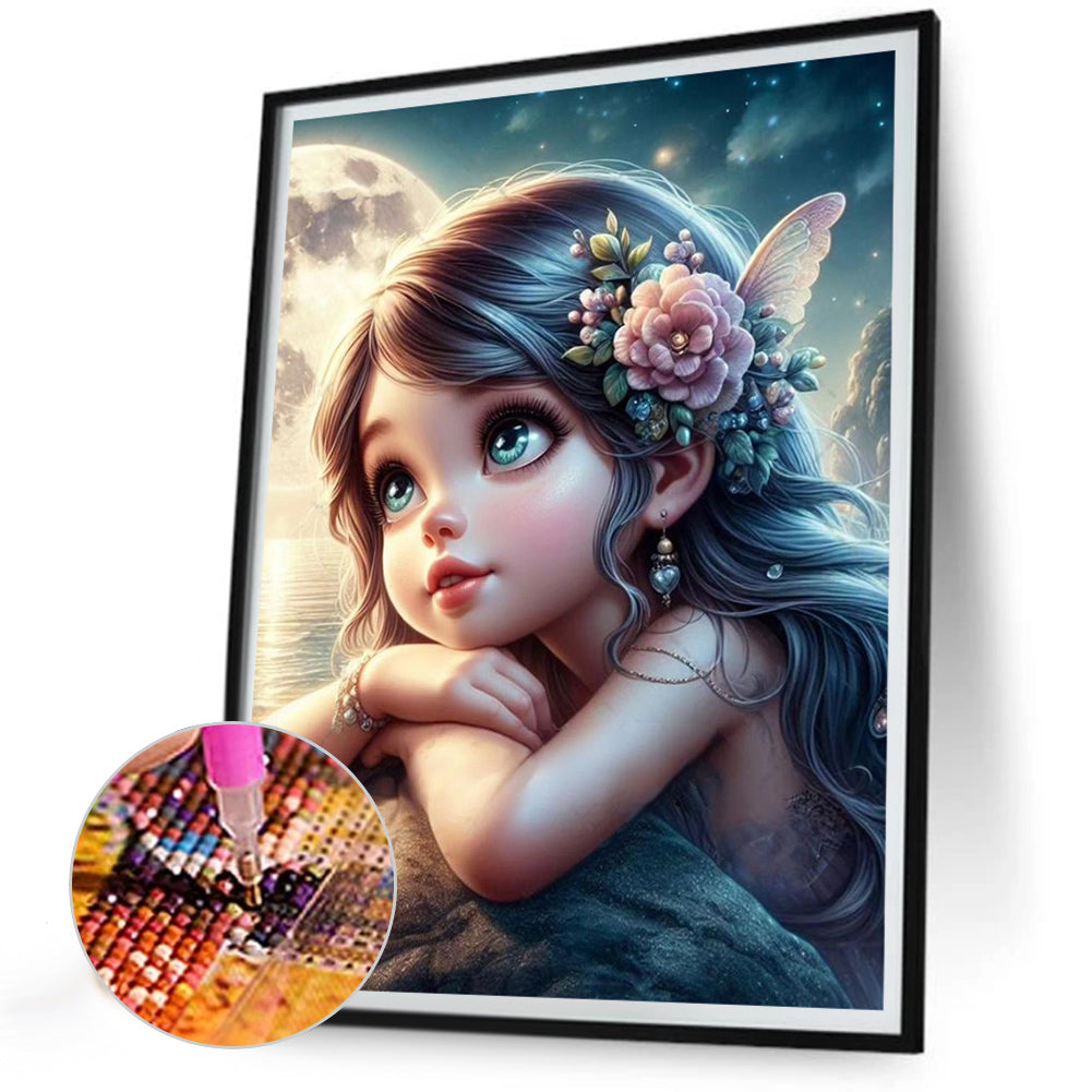 Cartoon Girl With Big Eyes - Full Round Drill Diamond Painting 30*40CM