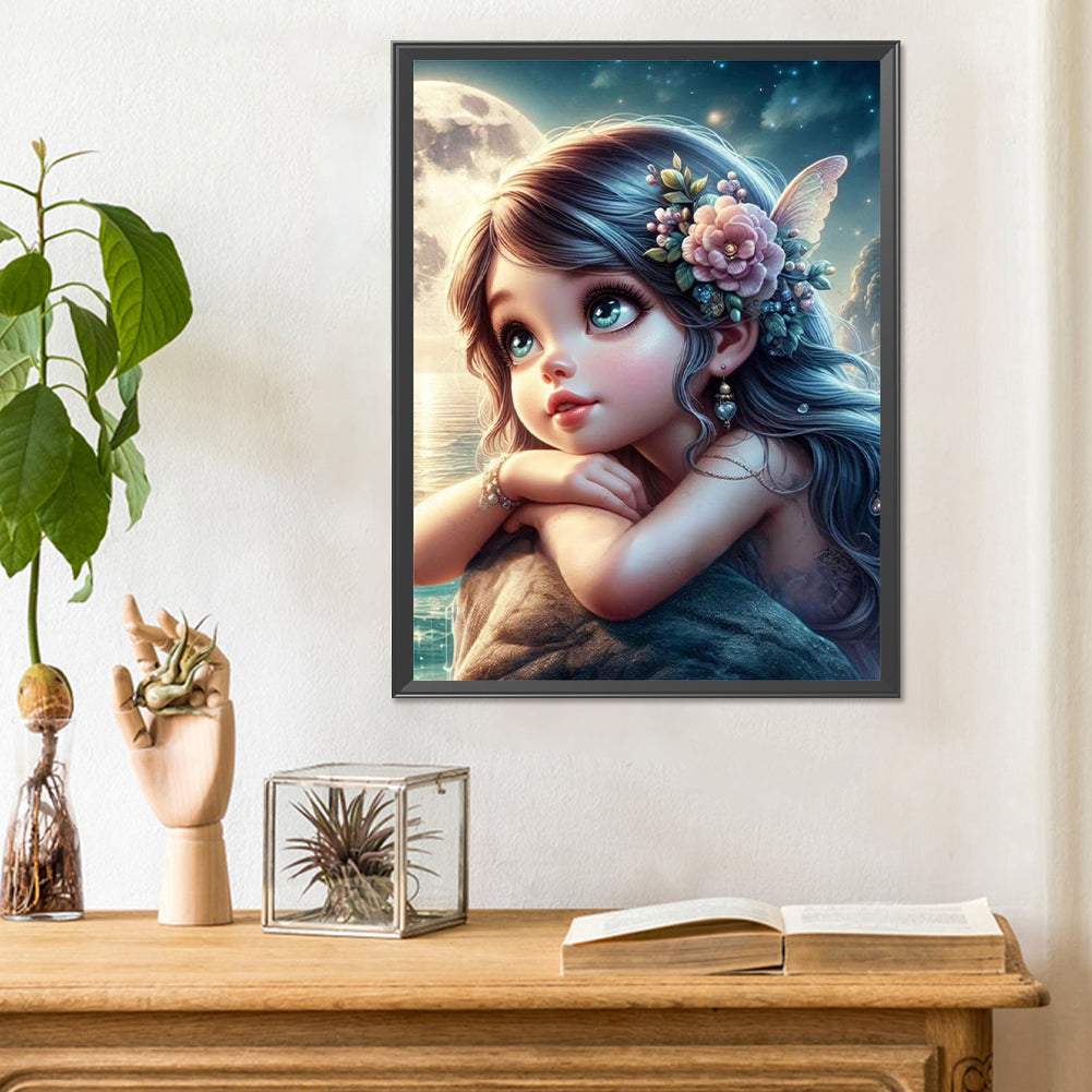 Cartoon Girl With Big Eyes - Full Round Drill Diamond Painting 30*40CM